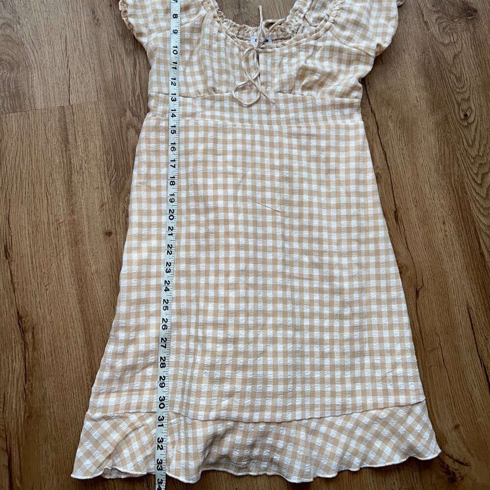 Cotton On Milly Sweetheart Mini Dress XS Taupe Gingham Puff Sleeve NWT - Picture 7 of 8